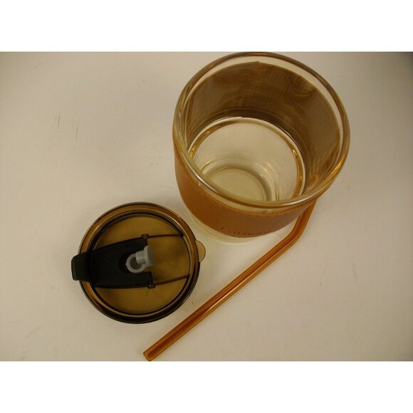 15oz Glass Cups with Lids and Straws,Glass Iced Coffee Cup with Leather sleeve - Picture 3 of 4